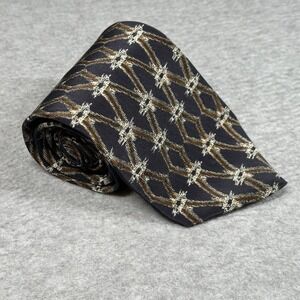 Vintage Structure Le Collezioni 100%‎ Silk Navy Geometric Necktie 90s Y2K USA